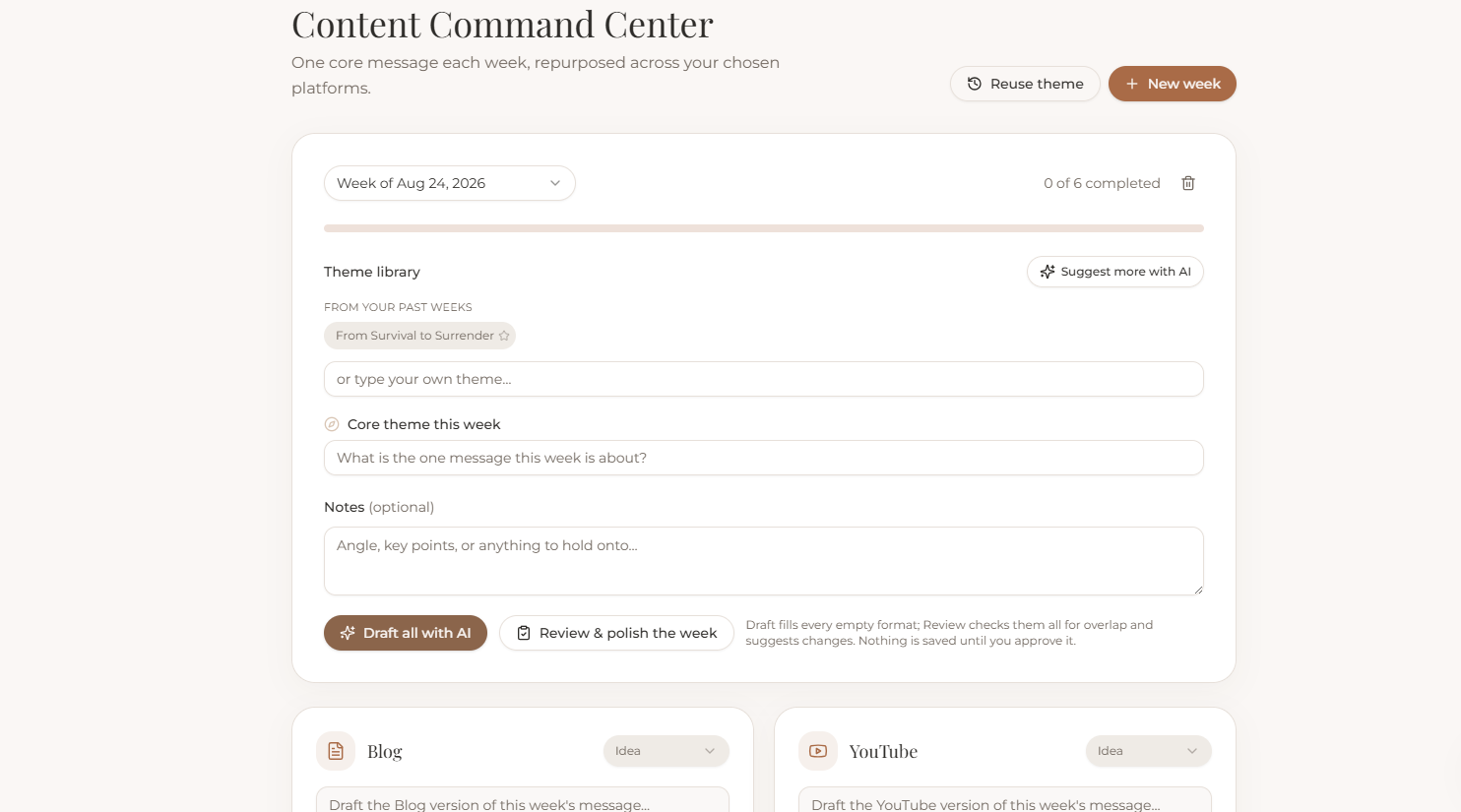Content Command Center inside Work & Keep